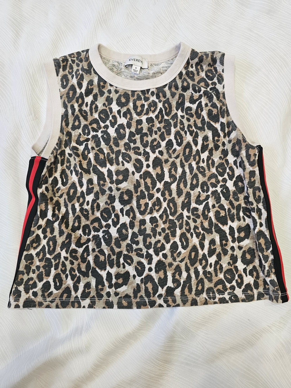 Evereve Leopard Print Tank with Black Panels & Red Stripe